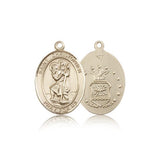 St. Christopher Air Force Medal, 14 Karat Gold, Medium - 14 KT Yellow Gold
