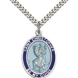 St. Christopher Medal, Sterling Silver, Large - 24" 2.4mm Rhodium Plate Chain + Clasp
