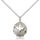 Shell Holy Spirit Medal, Sterling Silver - 18" 1.2mm Sterling Silver Chain + Clasp