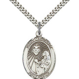 St. Margaret Mary Alacoque Medal, Sterling Silver, Large - 24" 2.4mm Rhodium Plate Chain + Clasp