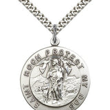 St. Roch Medal, Sterling Silver - 24" 2.4mm Rhodium Plate Endless Chain