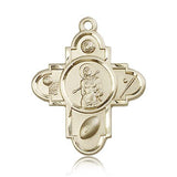 Sports 5 Way Cross St Sebastian Medal, 14 Karat Gold - 14 KT Yellow Gold