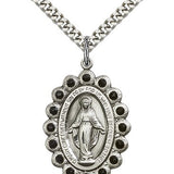 Miraculous Medal, Sterling Silver - 24" 2.4mm Rhodium Plate Endless Chain