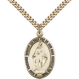 Miraculous Medal, Gold Filled - 24" 2.4mm Gold Plated Endless Chain