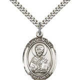 St. Timothy Medal, Sterling Silver, Large - 24" 2.4mm Rhodium Plate Chain + Clasp