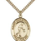St. Christopher Basketball Medal, Gold Filled, Large - 24" 2.4mm Gold Plated Chain + Clasp