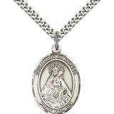Our Lady of Olives Medal, Sterling Silver, Large - 24" 2.4mm Rhodium Plate Chain + Clasp