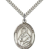 St. Alexandra Medal, Sterling Silver, Large - 24" 2.4mm Rhodium Plate Chain + Clasp