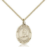 St. Sebastian Skiing Medal, Gold Filled, Medium - Gold-tone