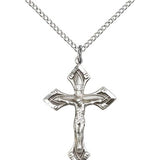 Crucifix Pendant, Sterling Silver - 18" 1.2mm Sterling Silver Chain + Clasp
