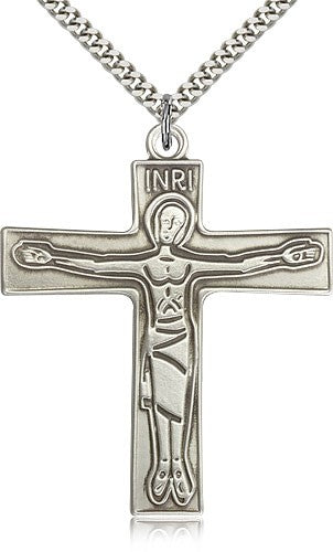 Cursillio Cross Pendant, Sterling Silver - 24" 2.4mm Rhodium Plate Endless Chain
