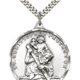 St. Christopher Medal, Sterling Silver - 24" 2.4mm Rhodium Plate Endless Chain