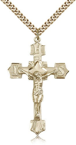 Crucifix Pendant, Gold Filled - 24" 2.4mm Gold Plated Endless Chain