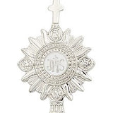 Monstrance Medal, Sterling Silver - 24" 2.4mm Rhodium Plate Endless Chain