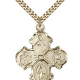 4 Way Cross Pendant, Gold Filled - 24" 2.4mm Gold Plated Endless Chain