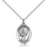 St. Christopher Baseball Medal, Sterling Silver, Medium - 18" 1.2mm Sterling Silver Chain + Clasp