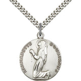St. Bernadette Medal, Sterling Silver - 24" 2.4mm Rhodium Plate Endless Chain