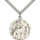 St. Barbara Medal, Sterling Silver - 24" 2.4mm Rhodium Plate Endless Chain