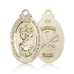 St. Christopher National Guard Medal, 14 Karat Gold - 14 KT Yellow Gold