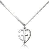 Heart Cross Pendant, Sterling Silver - 18" 1.2mm Sterling Silver Chain + Clasp