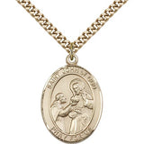 St. John of God Medal, Gold Filled, Large - 24" 2.4mm Gold Plated Chain + Clasp