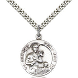 St. Gerard Medal, Sterling Silver - 24" 2.4mm Rhodium Plate Endless Chain