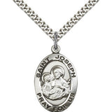St. Joseph Medal, Sterling Silver - 24" 2.4mm Rhodium Plate Endless Chain