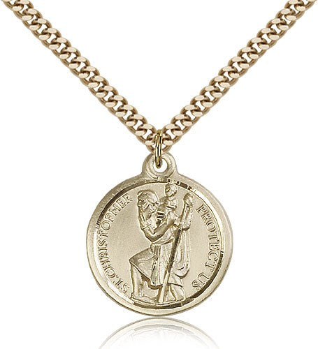 St. Christopher Medal, Gold Filled - 24" 2.4mm Gold Plated Endless Chain