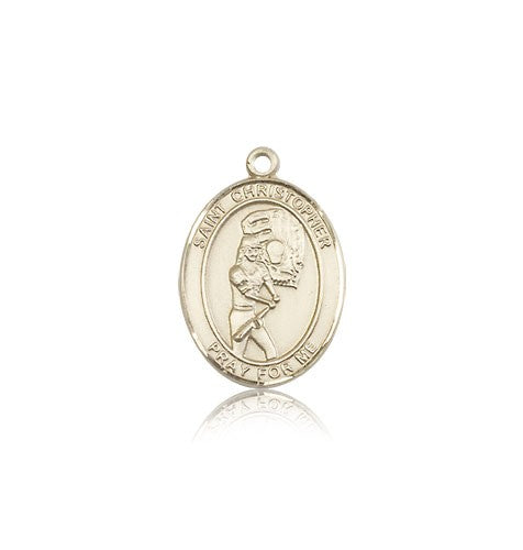 St. Christopher Softball Medal, 14 Karat Gold, Medium - 14 KT Yellow Gold