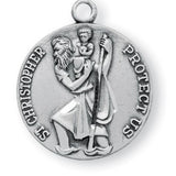 Women's or Boy's Sterling Silver Round Saint Christopher Necklace with Chain Options - 20" 2.2mm Stainless Steel Chain with Clasp