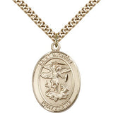 St. Michael the Archangel Medal, Gold Filled, Large - 24" 2.4mm Gold Plated Chain + Clasp