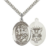 St. George Navy Medal, Sterling Silver, Large - 24" 2.4mm Rhodium Plate Chain + Clasp