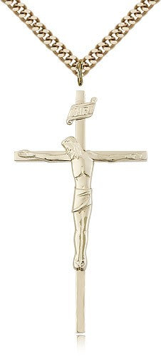 Crucifix Pendant, Gold Filled - 24" 2.4mm Gold Plated Endless Chain
