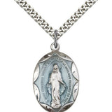 Miraculous Medal, Sterling Silver - 24" 2.4mm Rhodium Plate Endless Chain