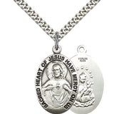 Scapular Medal, Sterling Silver - 24" 2.4mm Rhodium Plate Endless Chain