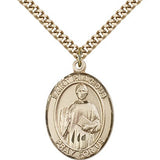 St. Placidus Medal, Gold Filled, Large - 24" 2.4mm Gold Plated Chain + Clasp