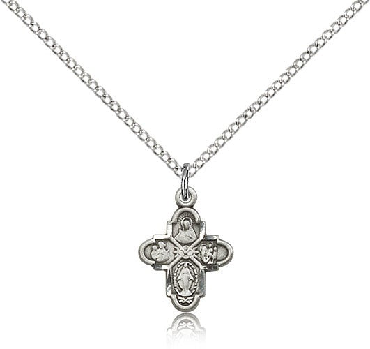 4 Way Cross Pendant, Sterling Silver - 18" 1.2mm Sterling Silver Chain + Clasp