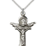Trinity Crucifix Pendant, Sterling Silver - 18" 1.2mm Sterling Silver Chain + Clasp