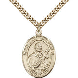 St. Martin De Porres Medal, Gold Filled, Large - 24" 2.4mm Gold Plated Chain + Clasp