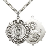 Our Lady of Guadalupe Medal, Sterling Silver - 24" 2.4mm Rhodium Plate Endless Chain