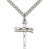 Nail Cross Pendant, Sterling Silver - 18" 1.2mm Sterling Silver Chain + Clasp