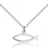 Fish Medal, Sterling Silver - 18" 1.2mm Sterling Silver Chain + Clasp