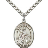 St. Isabella of Portugal Medal, Sterling Silver, Large - 24" 2.4mm Rhodium Plate Chain + Clasp