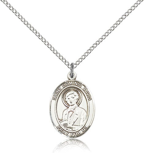 St. Dominic Savio Medal, Sterling Silver, Medium - 18" 1.2mm Sterling Silver Chain + Clasp