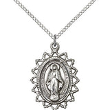 Miraculous Medal, Sterling Silver - 18" 1.2mm Sterling Silver Chain + Clasp