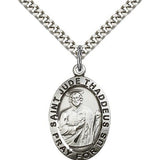 St. Jude Medal, Sterling Silver - 24" 2.4mm Rhodium Plate Endless Chain