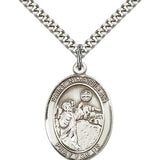 St. Nimatullah Medal, Sterling Silver, Large - 24" 2.4mm Rhodium Plate Chain + Clasp