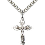 Crucifix Pendant, Sterling Silver - 24" 2.4mm Rhodium Plate Endless Chain