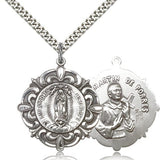 Our Lady of Guadalupe Medal, Sterling Silver - 24" 2.4mm Rhodium Plate Endless Chain