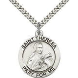 St. Theresa Medal, Sterling Silver - 24" 2.4mm Rhodium Plate Endless Chain
